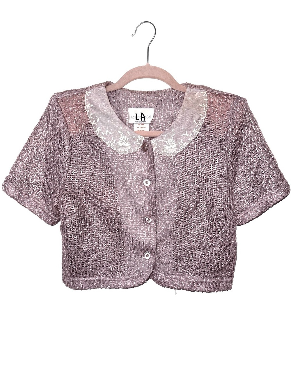 LOS ANGELES GAL Crop Cardigan Sz 10 Lace Collar Shoulder Pads